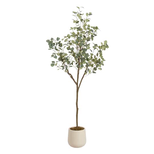 Kate and Laurel 6ft. Eudora Faux Eucalyptus Tree with Cream Planter